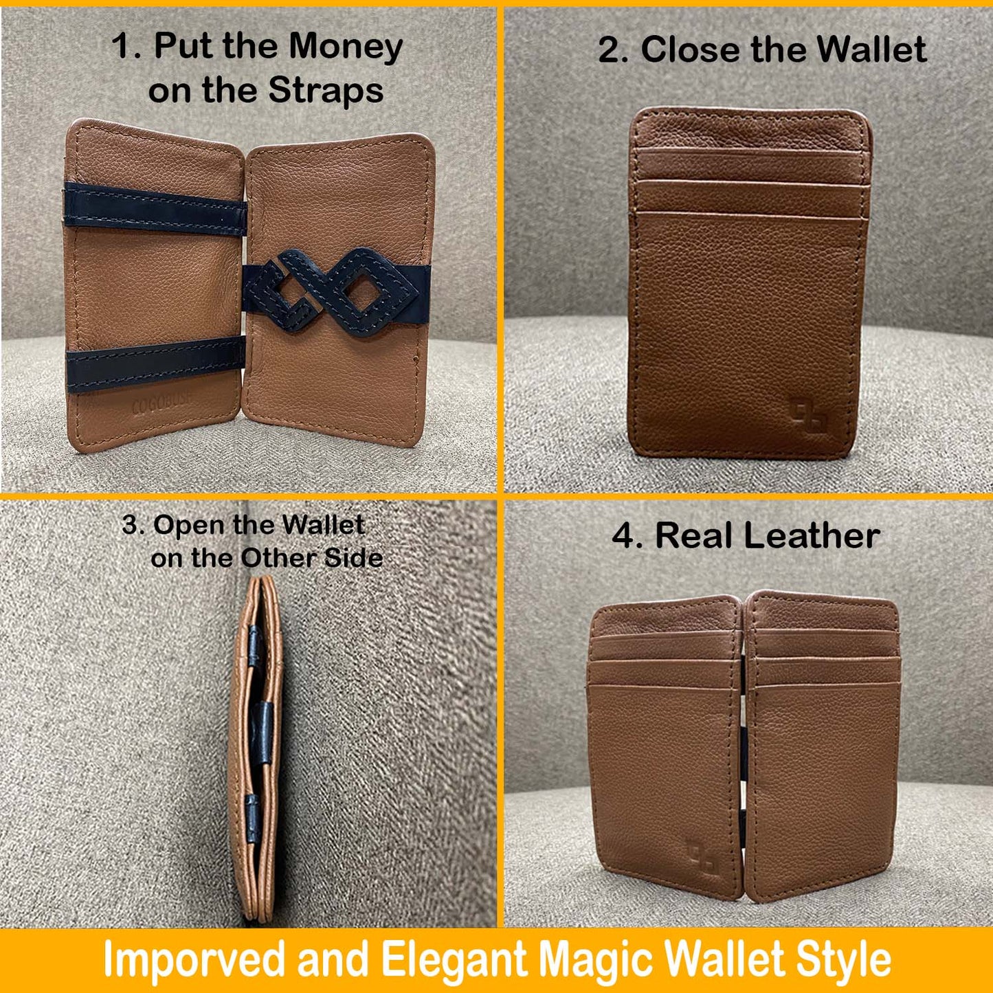 Leather Magic Wallets For Men - Classic Design, Unique Leather Card Holder - Stylish & Durable Men's Wallets Leather In (Brown)