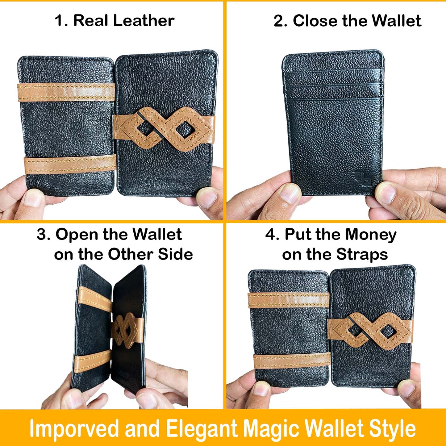 Leather Magic Wallets For Men - Classic Design, Unique Leather Card Holder - Stylish & Durable Men's Wallets Leather In(Black)