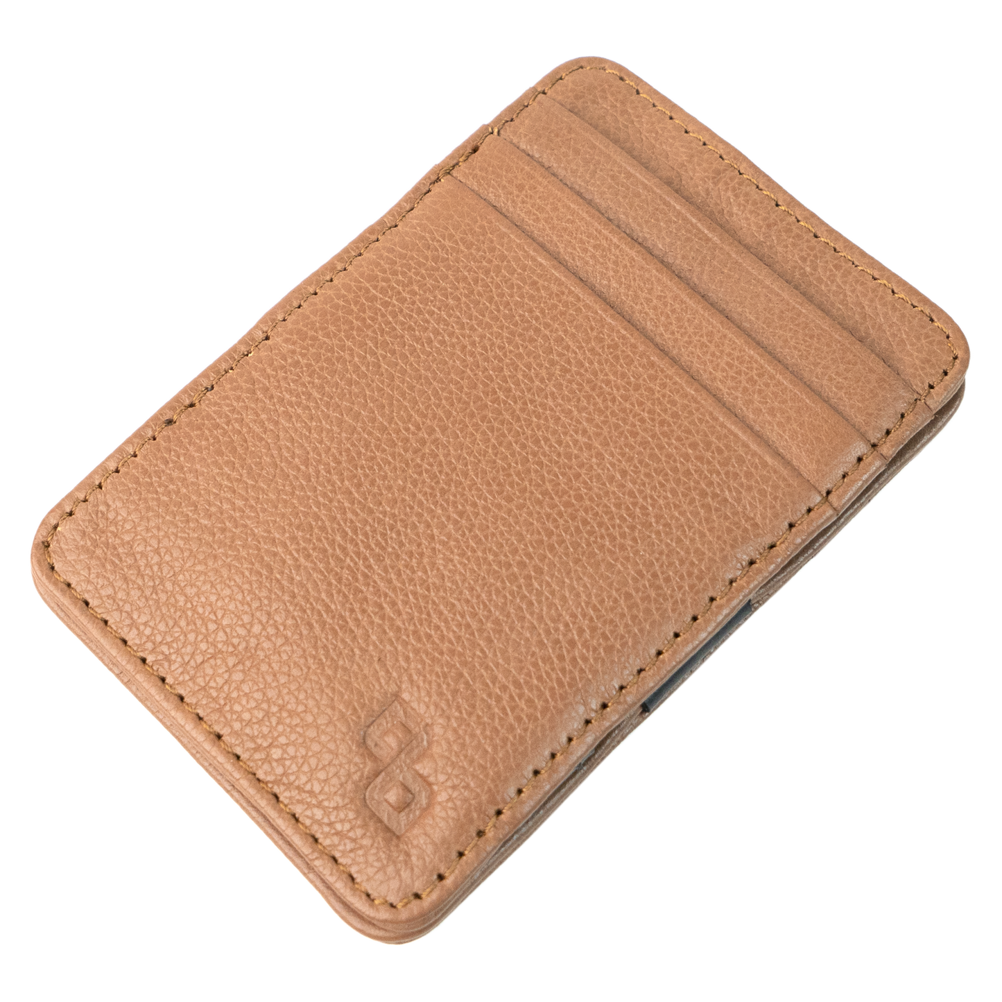 Men’s premium genuine leather wallet with slim, stylish design; features magic card holder mechanism, multiple card slots, spacious bill compartment, and elastic band for secure storage