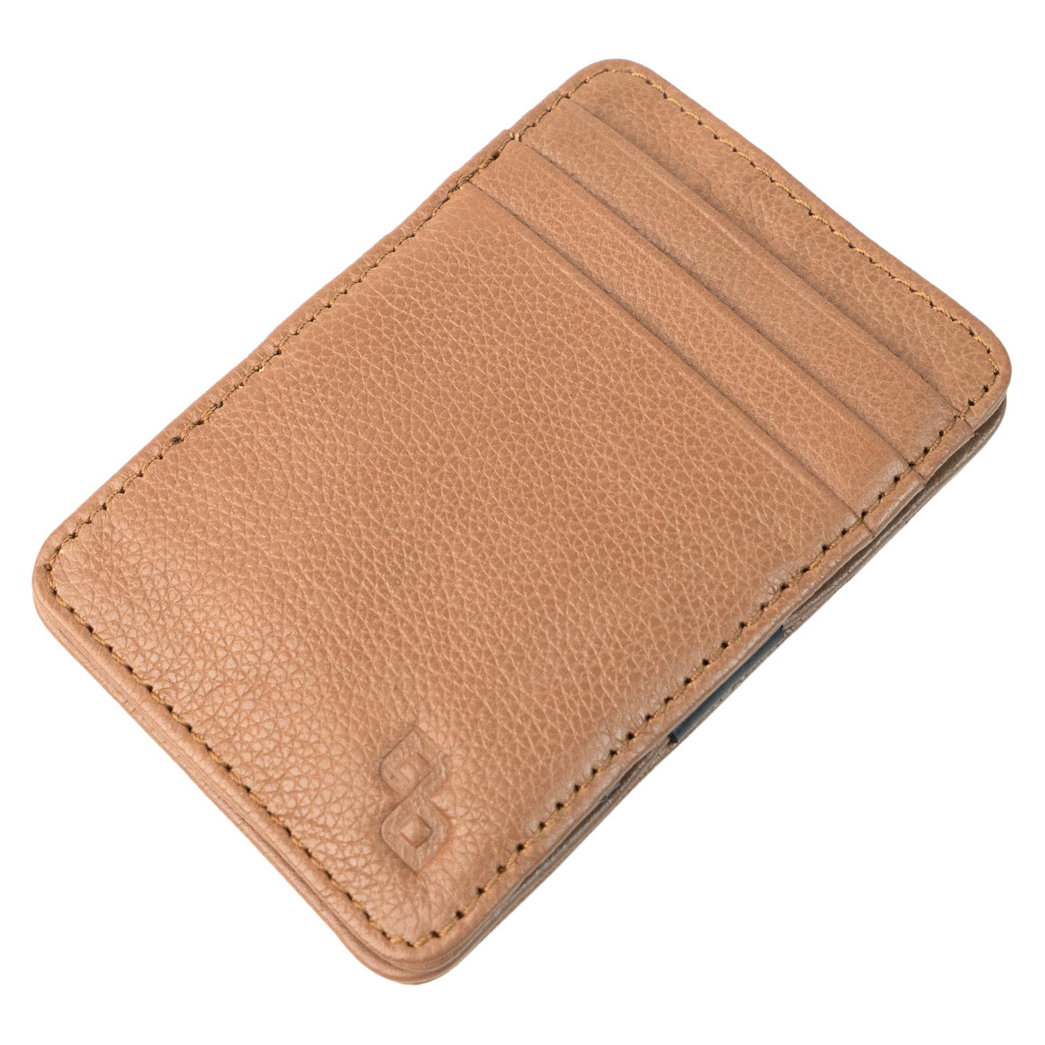 Men’s premium genuine leather wallet with slim, stylish design; features magic card holder mechanism, multiple card slots, spacious bill compartment, and elastic band for secure storage