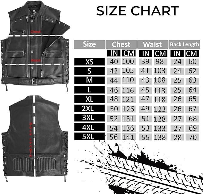 Mens Leather Vest Black - Finest Cow Leather Vest Men Motorcycle - Adjustable Sides Leather Motorcycle Vests For Men