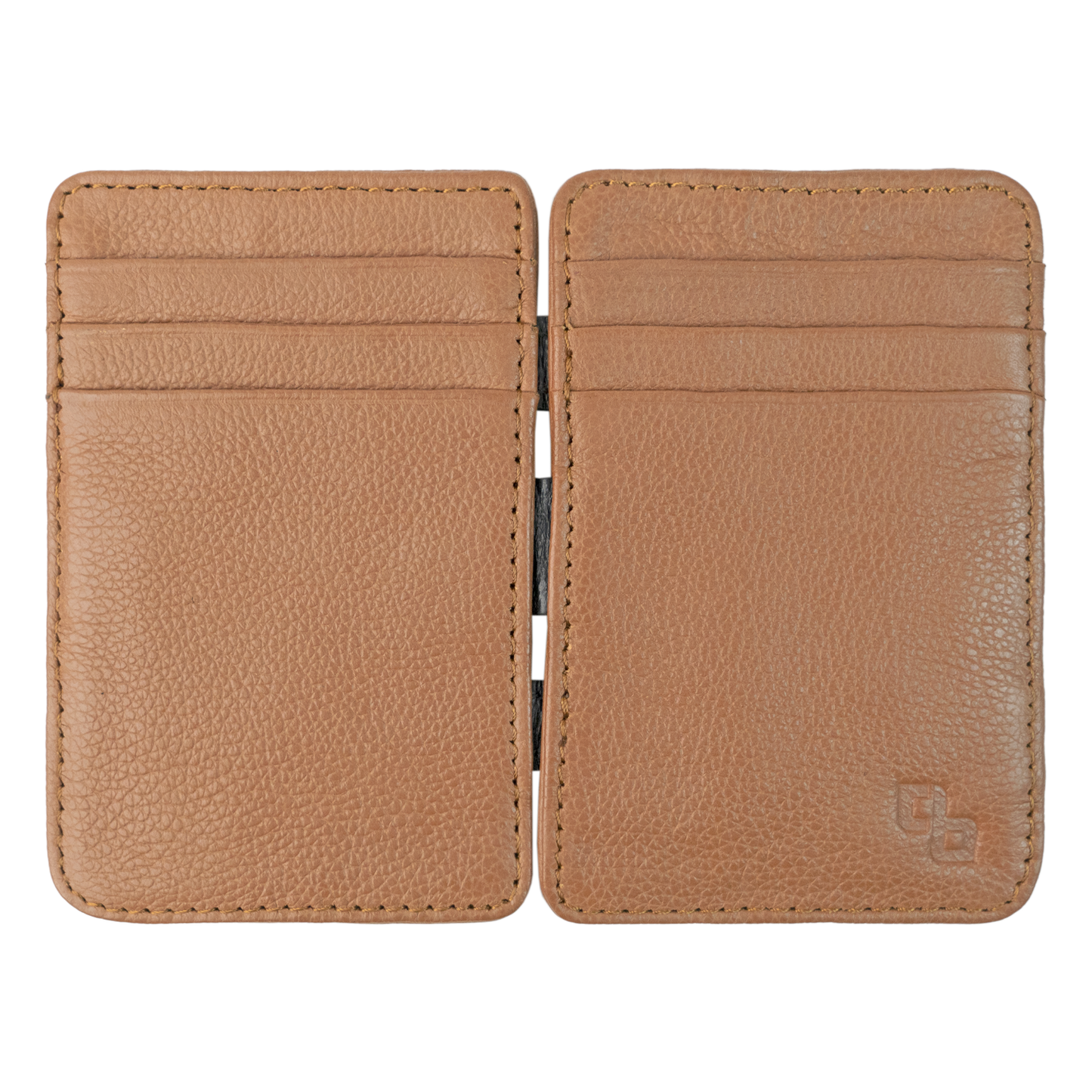 Men’s premium genuine leather wallet with slim, stylish design; features magic card holder mechanism, multiple card slots, spacious bill compartment, and elastic band for secure storage