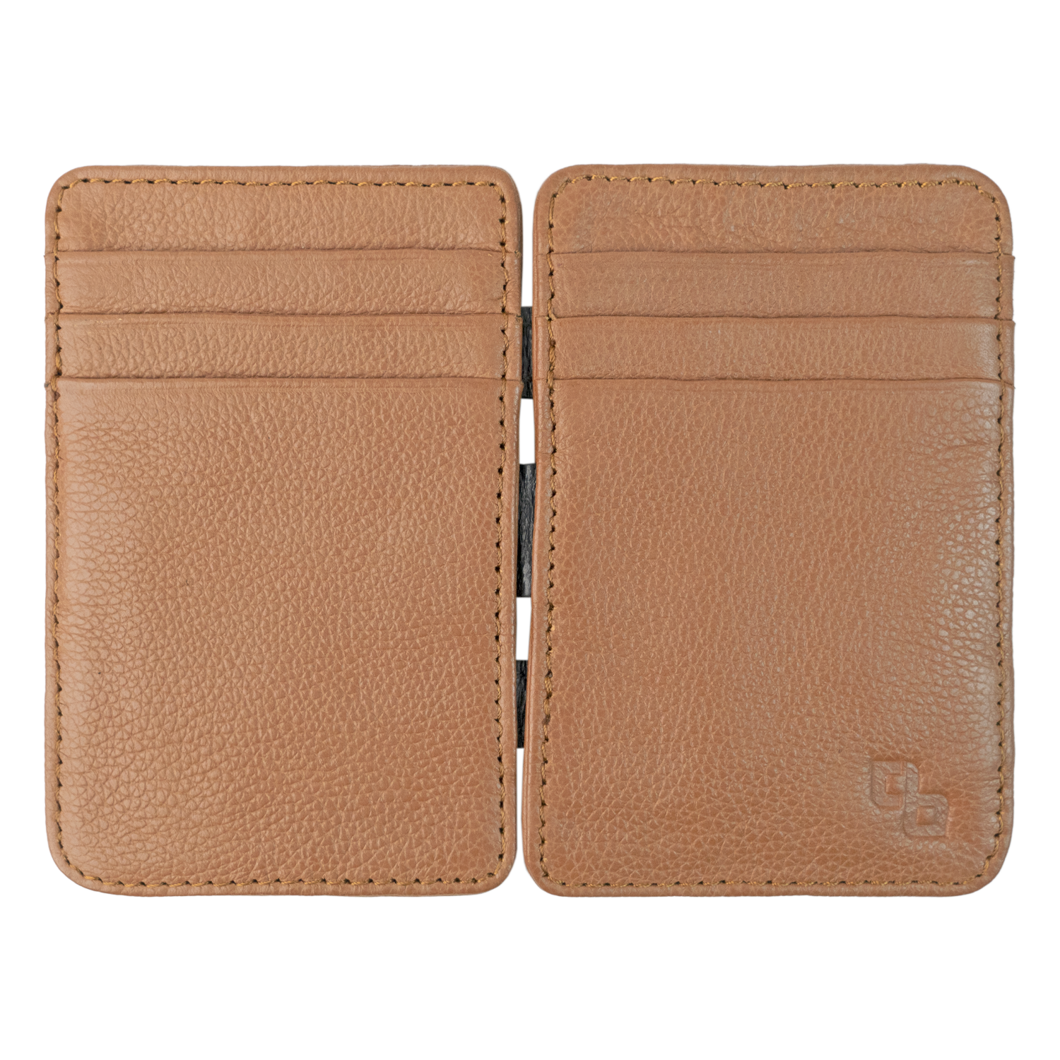 Men’s premium genuine leather wallet with slim, stylish design; features magic card holder mechanism, multiple card slots, spacious bill compartment, and elastic band for secure storage