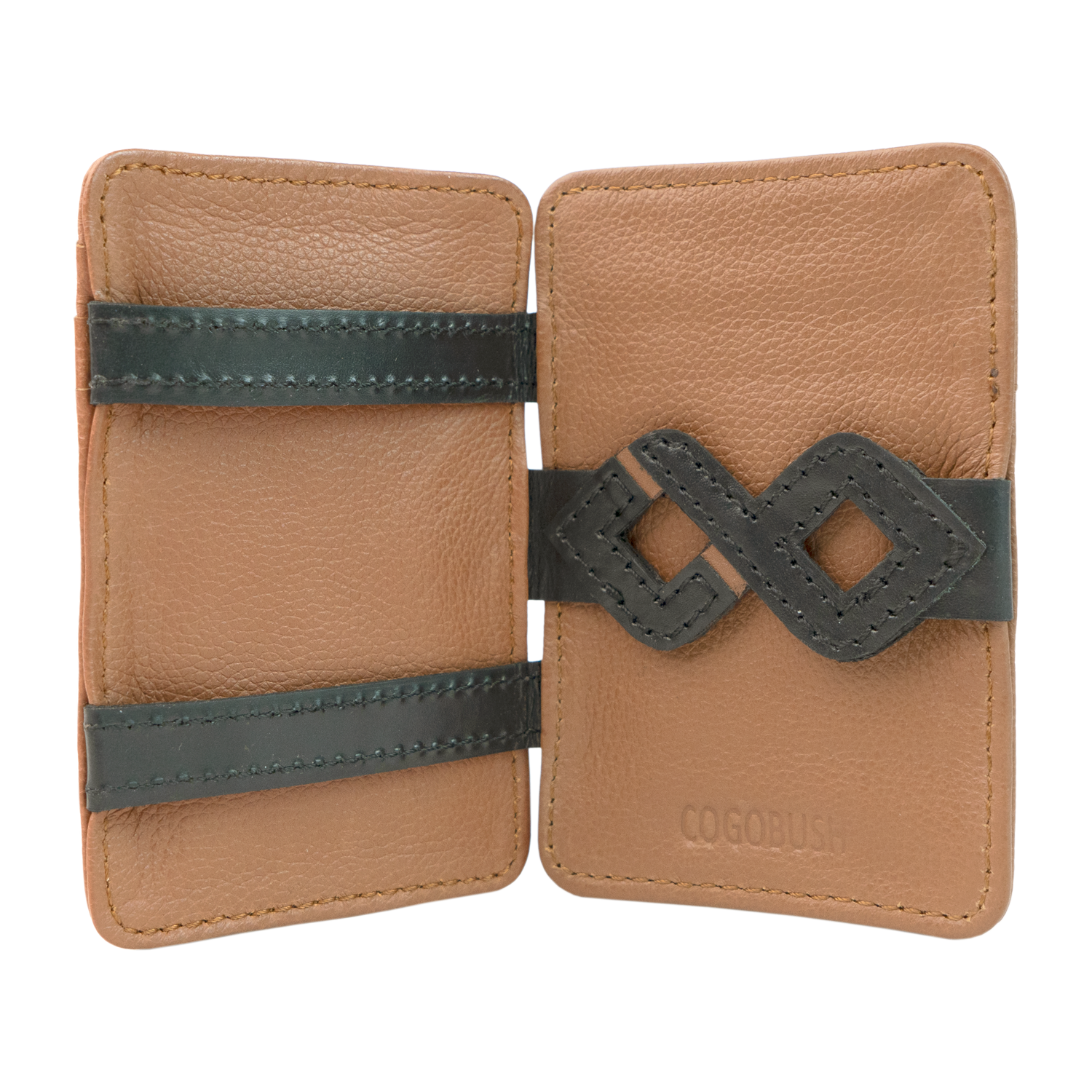 Men’s premium genuine leather wallet with slim, stylish design; features magic card holder mechanism, multiple card slots, spacious bill compartment, and elastic band for secure storage