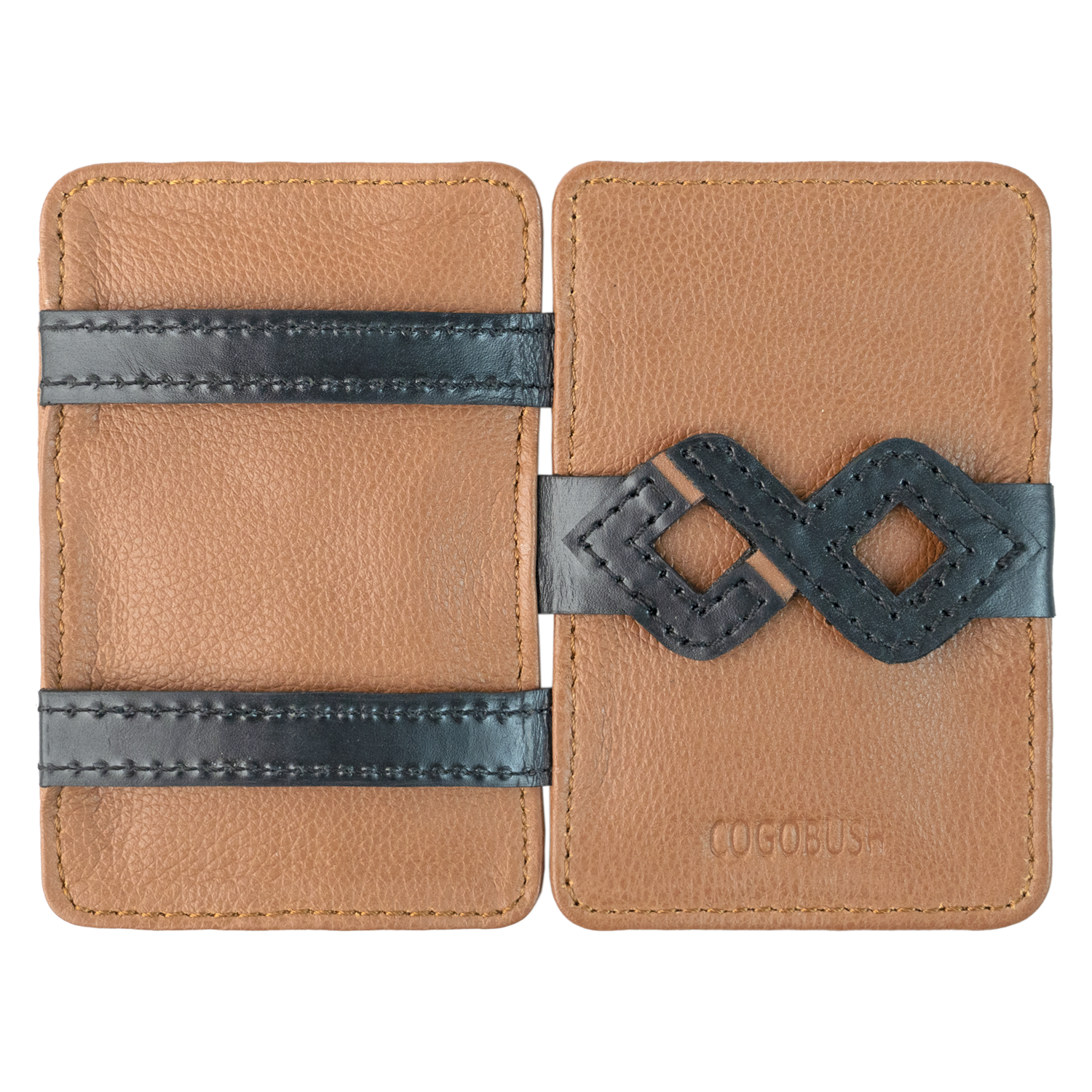 Men’s premium genuine leather wallet with slim, stylish design; features magic card holder mechanism, multiple card slots, spacious bill compartment, and elastic band for secure storage