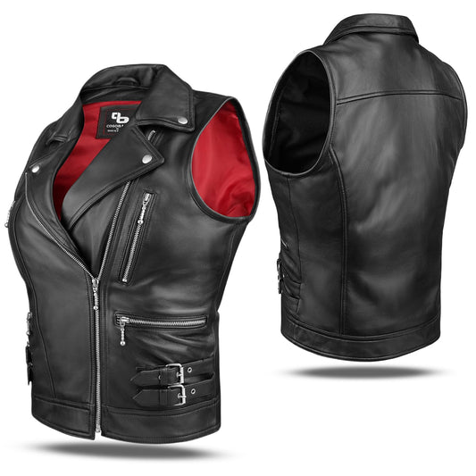 Black Leather Vest Women- Multi-Pockets, Concealed Carry, Adjustable Waist Belt, And Leather Vest Women Motorcycle