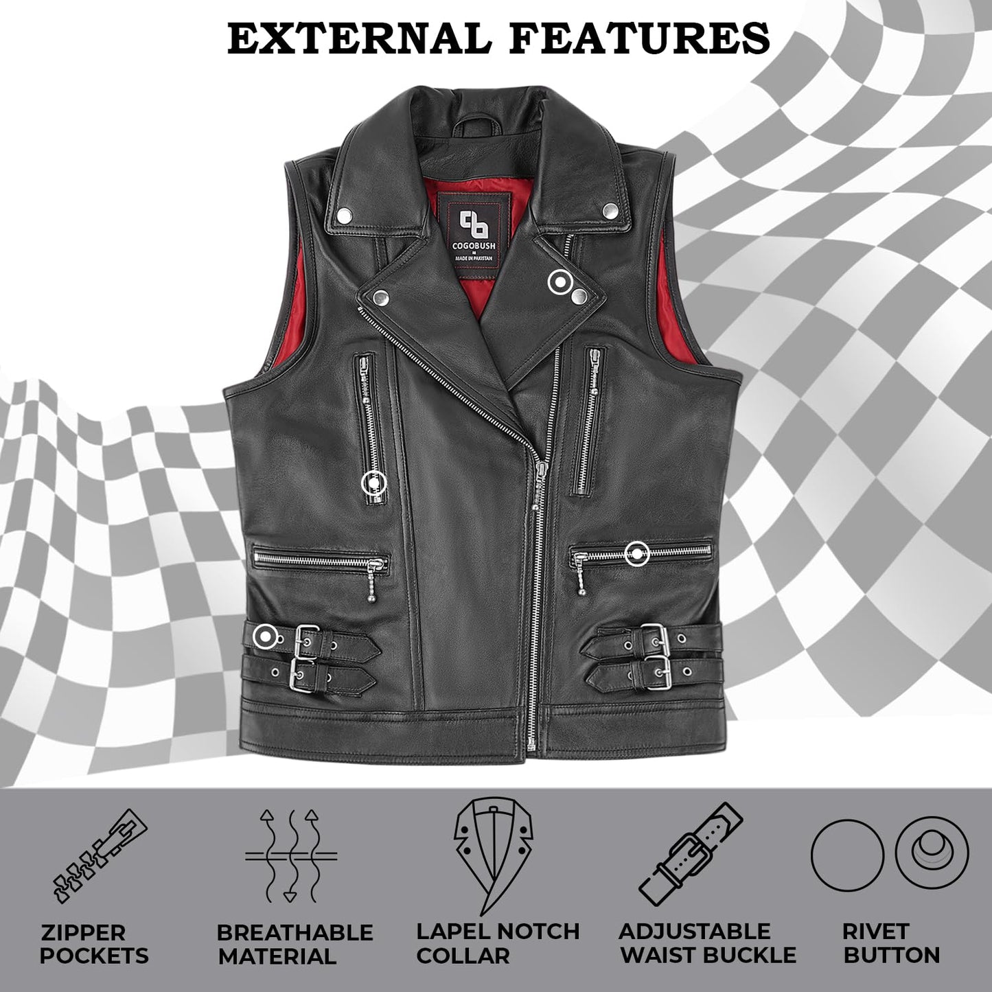 Black Leather Vest Women- Multi-Pockets, Concealed Carry, Adjustable Waist Belt, And Leather Vest Women Motorcycle