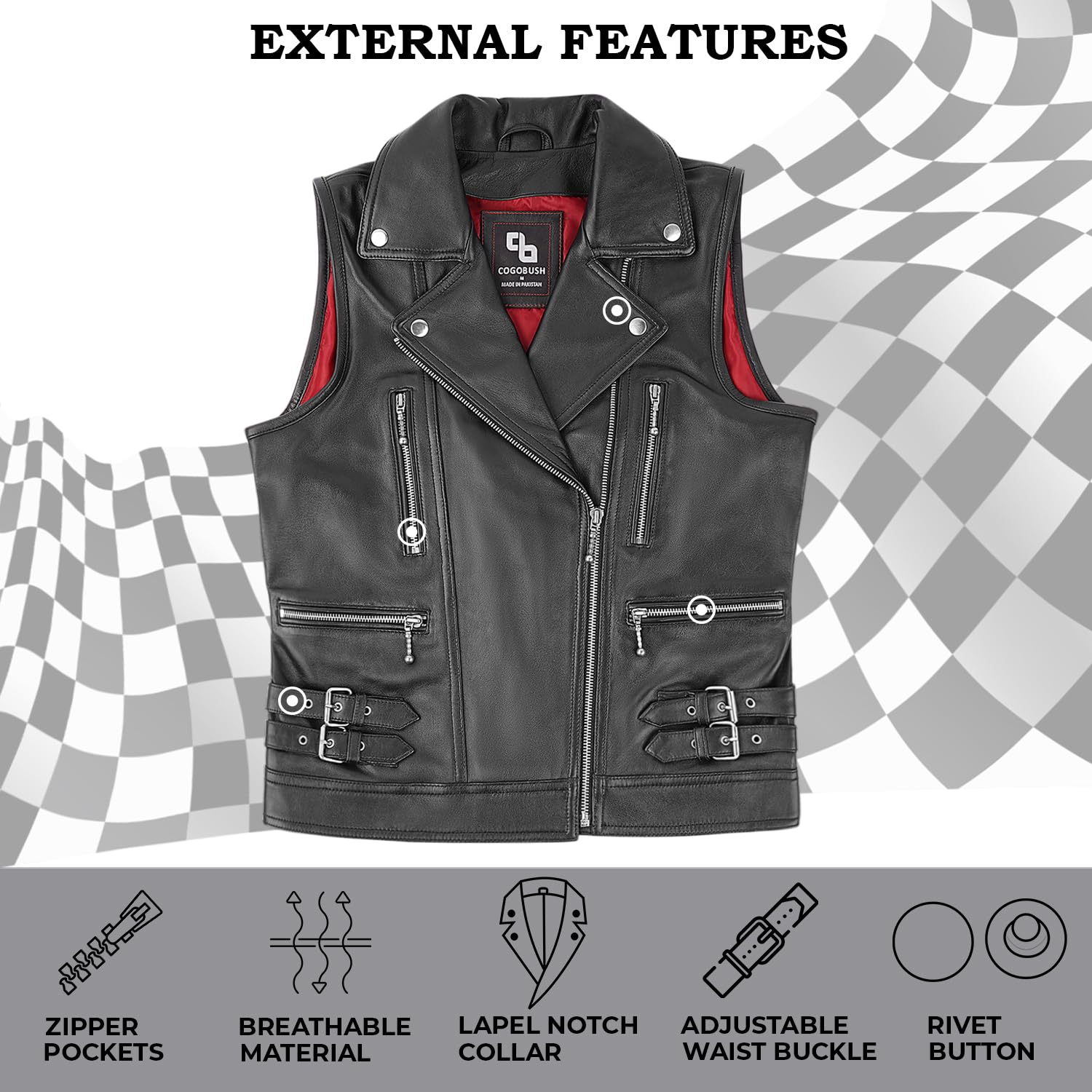 COGOBUSH Black Women’s Genuine Sheep Leather Black Motorcycle Vest – Concealed Carry, Red Lining, Adjustable Fit
#COGOBUSH #WomensMotorcycleVest #LeatherVest #SheepLeather #BlackLeatherVest #ConcealedCarryVest #BikerStyle #MotorcycleGear