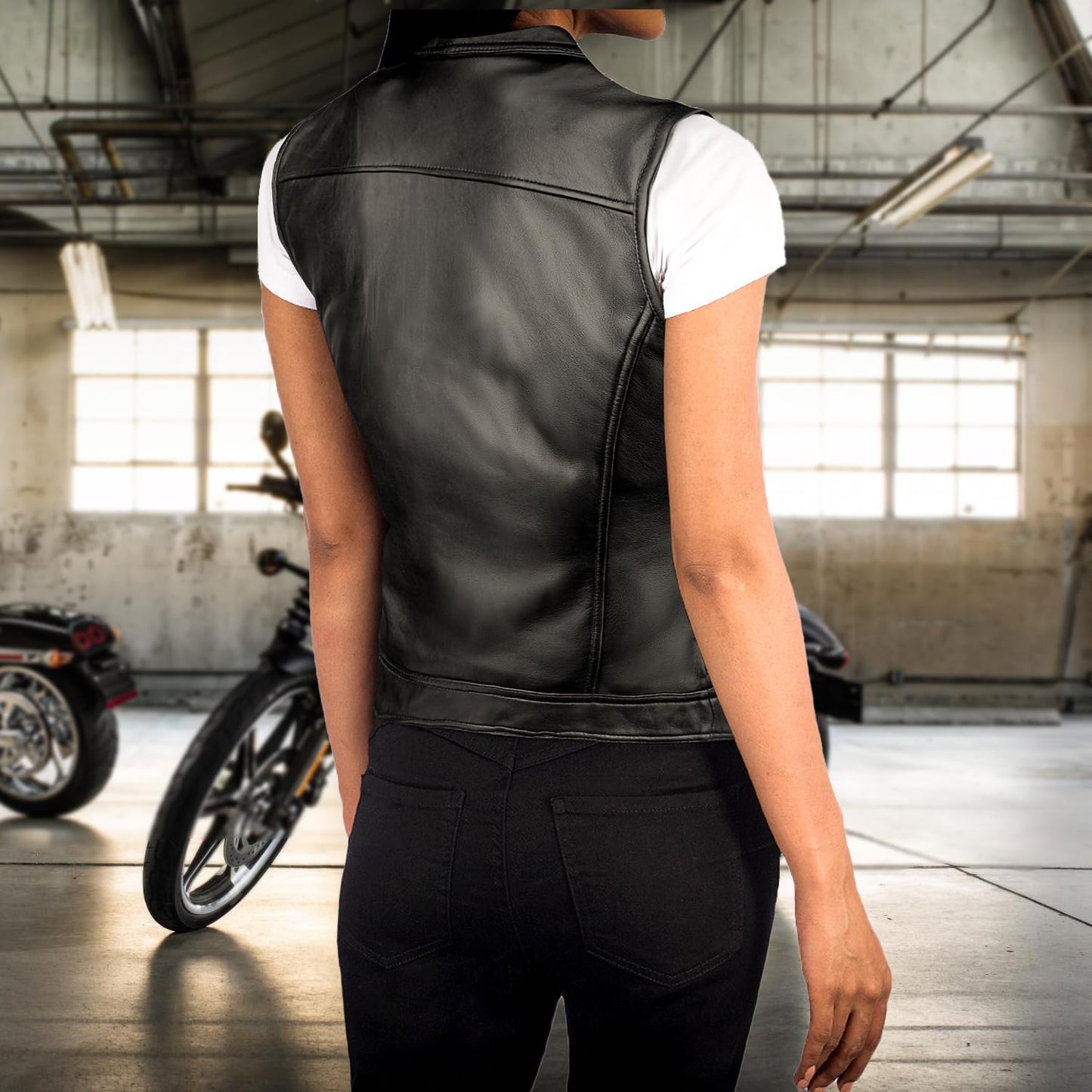 Black Leather Vest Women- Multi-Pockets, Concealed Carry, Adjustable Waist Belt, And Leather Vest Women Motorcycle