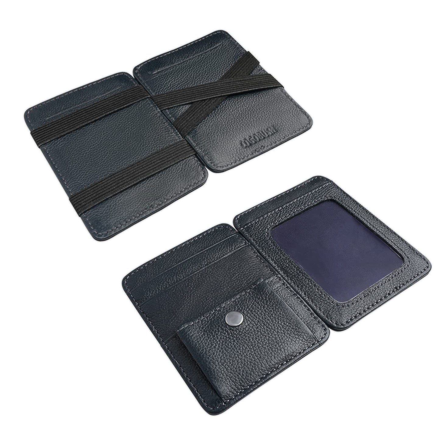 Leather Magic Wallet (Navy Blue) - Slim Unisex Wallet with Coin Pocket & ID Card Slot for Men & Women